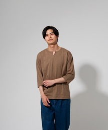 【BLUE STANDARD】オーガニックコットン スラブ7分袖キーネックTシャツ サスティナビリティアイテム