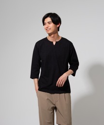 【BLUE STANDARD】オーガニックコットン スラブ7分袖キーネックTシャツ サスティナビリティアイテム