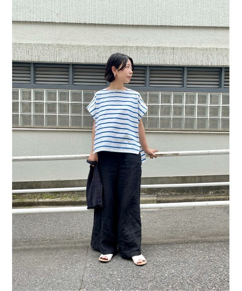 【美品】BEARDSLEYパフスリーブ 変形 ボーダー カットソー Tシャツ BEARDSLEY（ビアズリー）の「ボーダーフレンチ変形カットソー（T