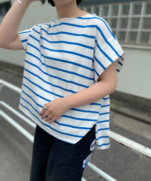 BEARDSLEY(ビアズリー)の「ボーダーフレンチ変形カットソー(Tシャツ/カットソー・レディース・ブラック/ブルー・FREE)」の13枚目の写真