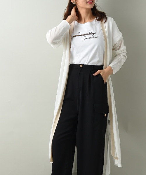 INTERPLANET（インタープラネット）の「さらさらバイカラーロングカーデ（カーディガン/ボレロ・レディース・ブラウン/ブラック/オフホワイト・FREE）」の2枚目の写真