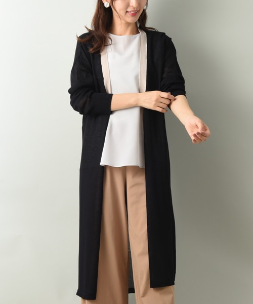 INTERPLANET（インタープラネット）の「さらさらバイカラーロングカーデ（カーディガン/ボレロ・レディース・ブラウン/ブラック/オフホワイト・FREE）」の3枚目の写真