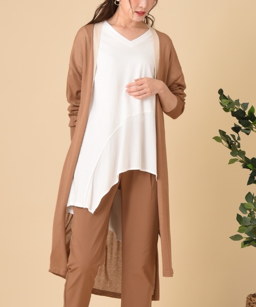 INTERPLANET（インタープラネット）の「さらさらバイカラーロングカーデ（カーディガン/ボレロ・レディース・ブラウン/ブラック/オフホワイト・FREE）」の6枚目の写真