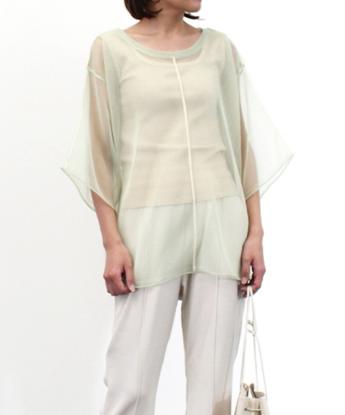STYLEBLOCK(スタイルブロック)の「シアーラメニットライン入りトップス(ニット/セーター・レディース・ミント/ベージュ/ブラック/ライトブルー・M)」の3枚目の写真