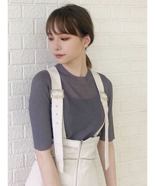 MURUA（ムルーア）の「シアーミニマルハーフスリーブトップス（ニット/セーター・レディース・ブラック/グリーン/オフホワイト/グレー・FREE）」の11枚目の写真