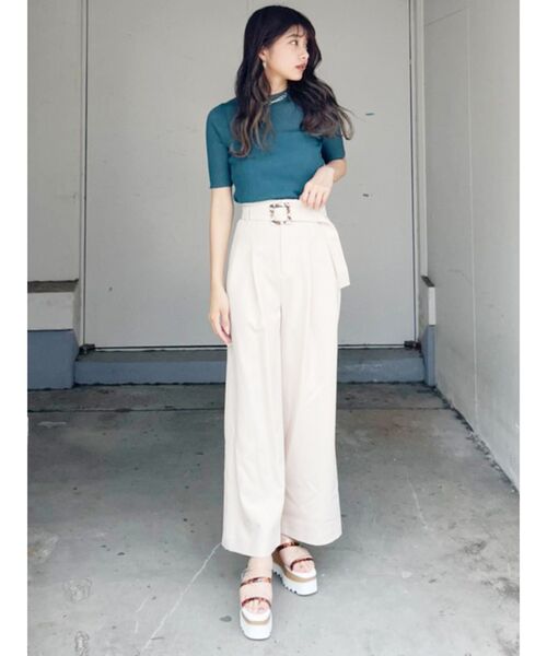 MURUA（ムルーア）の「シアーミニマルハーフスリーブトップス（ニット/セーター・レディース・ブラック/グリーン/オフホワイト/グレー・FREE）」の16枚目の写真