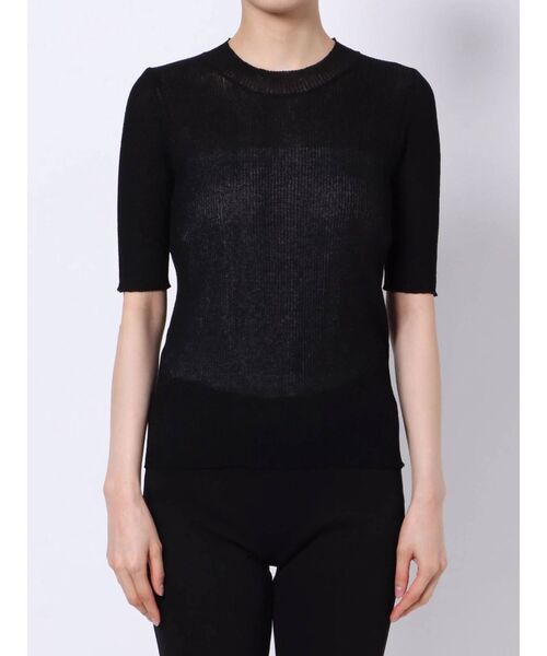 MURUA（ムルーア）の「シアーミニマルハーフスリーブトップス（ニット/セーター・レディース・ブラック/グリーン/オフホワイト/グレー・FREE）」の18枚目の写真