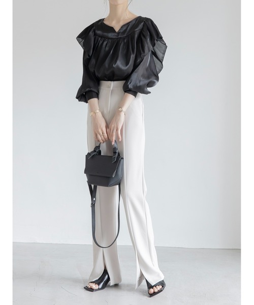 amel（エイメル）の「グロッシーフリルブラウス（シャツ/ブラウス・レディース・ブラック・FREE）」の4枚目の写真