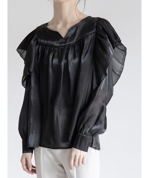 amel（エイメル）の「グロッシーフリルブラウス（シャツ/ブラウス・レディース・ブラック・FREE）」の5枚目の写真