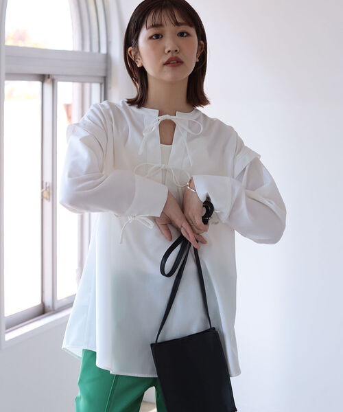 BeAMS DOT（ビームスドット）の「【WEB限定】BeAMS DOT / 2way ピンタックブラウス（シャツ/ブラウス・レディース・ホワイト/ブラック・FREE）」の3枚目の写真