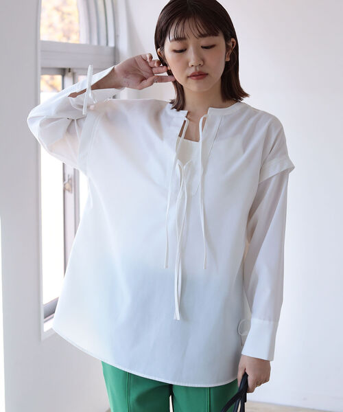 BeAMS DOT（ビームスドット）の「【WEB限定】BeAMS DOT / 2way ピンタックブラウス（シャツ/ブラウス・レディース・ホワイト/ブラック・FREE）」の4枚目の写真