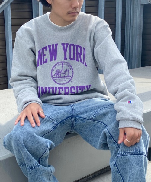 Champion（チャンピオン）の「CHAMPION/チャンピオン リバースウィーブ カレッジロゴスウェット  C5-U007（スウェット・メンズ・パープル/グレー・M/L/XL）」の4枚目の写真