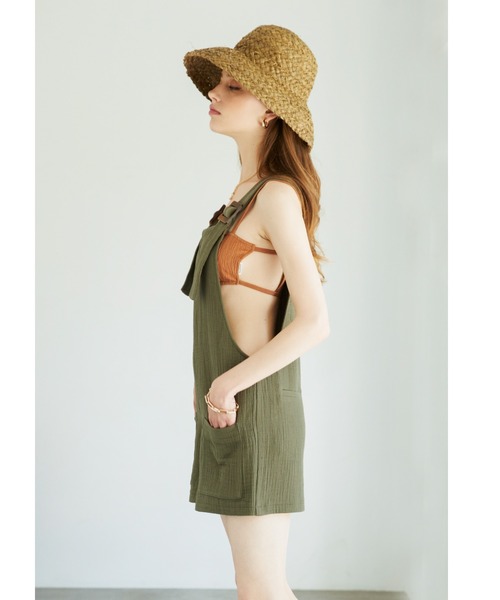 ALEXIA STAM（アリシアスタン）の「Gauze Salopette/ガーゼサロペット（サロペット/オーバーオール・レディース・アイボリー/チャコールグレー/カーキ・FREE）」の3枚目の写真