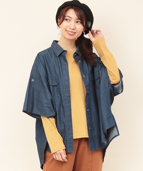 チチカカ(チチカカ)の「抜染ダンガリードルマンシャツ(シャツ/ブラウス・レディース・インディゴブルー/ブルー・FREE)」の4枚目の写真