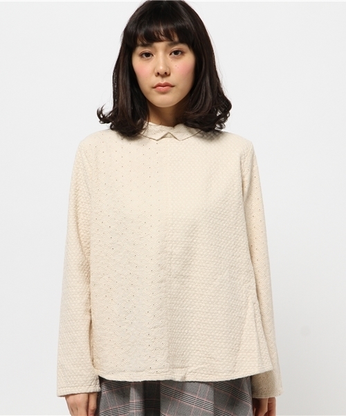 PUAL CE CIN（ピュアルセシン）の「刺繍Ｐ／ＯＢＬ（シャツ/ブラウス・レディース・ナチュラル/ネイビー・FREE）」の3枚目の写真