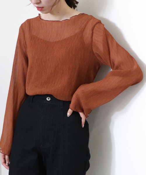 archives（アルシーヴ）の「シアー楊柳プルオーバー（Tシャツ/カットソー・レディース・キャメル/ブルー/ブラック/グリーン/アイボリー・MEDIUM）」の5枚目の写真