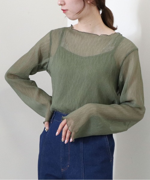 archives（アルシーヴ）の「シアー楊柳プルオーバー（Tシャツ/カットソー・レディース・キャメル/ブルー/ブラック/グリーン/アイボリー・MEDIUM）」の4枚目の写真