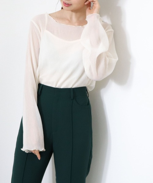 archives（アルシーヴ）の「シアー楊柳プルオーバー（Tシャツ/カットソー・レディース・キャメル/ブルー/ブラック/グリーン/アイボリー・MEDIUM）」の2枚目の写真