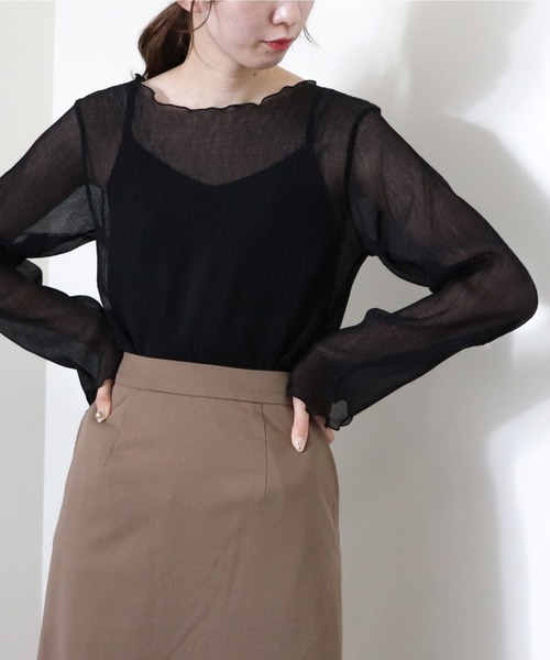 archives（アルシーヴ）の「シアー楊柳プルオーバー（Tシャツ/カットソー・レディース・キャメル/ブルー/ブラック/グリーン/アイボリー・MEDIUM）」の3枚目の写真