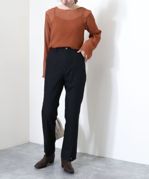 archives（アルシーヴ）の「シアー楊柳プルオーバー（Tシャツ/カットソー・レディース・キャメル/ブルー/ブラック/グリーン/アイボリー・MEDIUM）」の13枚目の写真