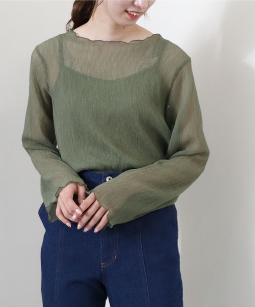 archives（アルシーヴ）の「シアー楊柳プルオーバー（Tシャツ/カットソー・レディース・キャメル/ブルー/ブラック/グリーン/アイボリー・MEDIUM）」の11枚目の写真