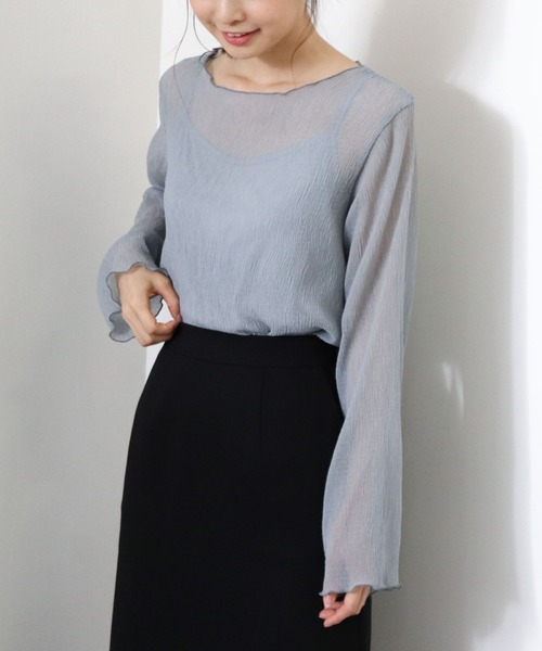 archives（アルシーヴ）の「シアー楊柳プルオーバー（Tシャツ/カットソー・レディース・キャメル/ブルー/ブラック/グリーン/アイボリー・MEDIUM）」の6枚目の写真