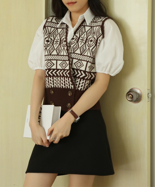 MAISON DE THERESE(メゾン ド テレーズ)の「ニットベスト(ベスト・レディース・ブラウン/ブラック・FREE)」の4枚目の写真