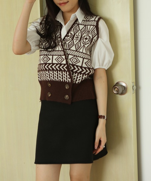 MAISON DE THERESE(メゾン ド テレーズ)の「ニットベスト(ベスト・レディース・ブラウン/ブラック・FREE)」の6枚目の写真