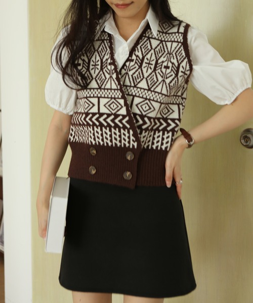 MAISON DE THERESE(メゾン ド テレーズ)の「ニットベスト(ベスト・レディース・ブラウン/ブラック・FREE)」の7枚目の写真