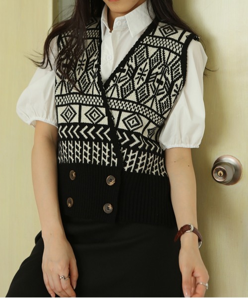 MAISON DE THERESE(メゾン ド テレーズ)の「ニットベスト(ベスト・レディース・ブラウン/ブラック・FREE)」の21枚目の写真