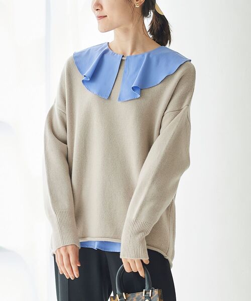 le.coeur blanc（ルクールブラン）の「ツイルクロスフリルブラウス（シャツ/ブラウス・レディース・ダークブラウン/ブルー/オフホワイト・38）」の7枚目の写真