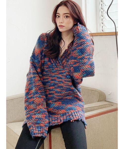 GYDA(ジェイダ)の「スペースダイヤーンVネックBIG ニット TOPS(ニット/セーター・レディース・グレー/ネイビー/ブラウン・FREE)」の19枚目の写真