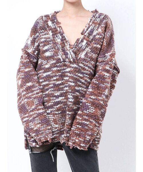 GYDA(ジェイダ)の「スペースダイヤーンVネックBIG ニット TOPS(ニット/セーター・レディース・グレー/ネイビー/ブラウン・FREE)」の10枚目の写真