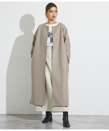 Settimissimo | ダブルフェイスノーカラーロングコート(ノーカラーコート)