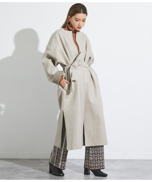 Settimissimo（セッティミッシモ）の「ダブルフェイスノーカラーロングコート（ノーカラーコート・レディース・キナリ/ブラウン・FREE）」の2枚目の写真