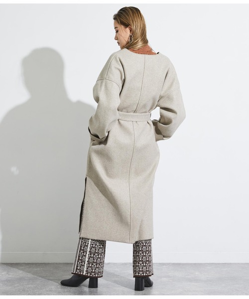 Settimissimo（セッティミッシモ）の「ダブルフェイスノーカラーロングコート（ノーカラーコート・レディース・キナリ/ブラウン・FREE）」の8枚目の写真