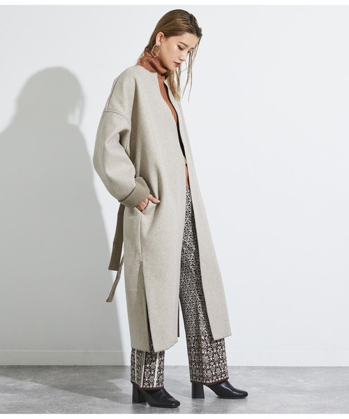 Settimissimo（セッティミッシモ）の「ダブルフェイスノーカラーロングコート（ノーカラーコート・レディース・キナリ/ブラウン・FREE）」の7枚目の写真