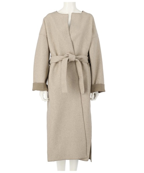 Settimissimo（セッティミッシモ）の「ダブルフェイスノーカラーロングコート（ノーカラーコート・レディース・キナリ/ブラウン・FREE）」の10枚目の写真