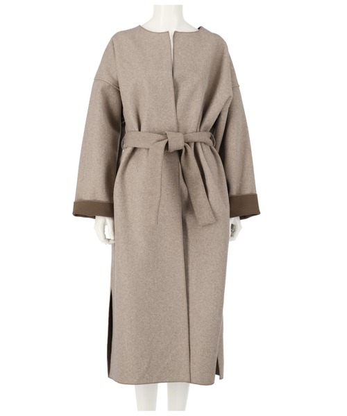 Settimissimo（セッティミッシモ）の「ダブルフェイスノーカラーロングコート（ノーカラーコート・レディース・キナリ/ブラウン・FREE）」の11枚目の写真