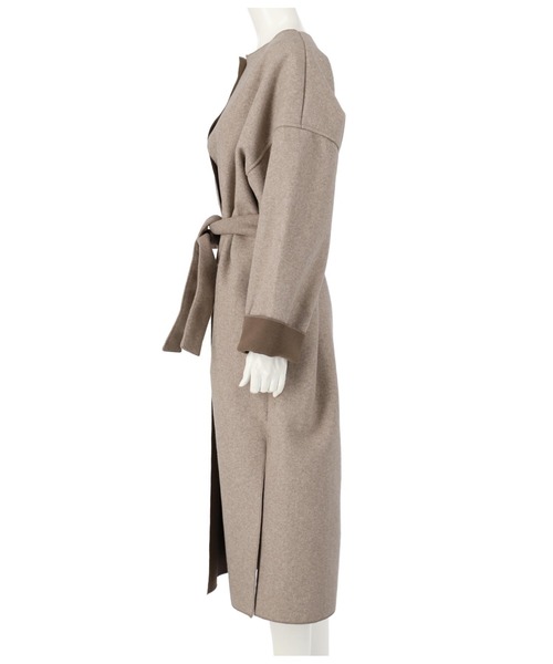 Settimissimo（セッティミッシモ）の「ダブルフェイスノーカラーロングコート（ノーカラーコート・レディース・キナリ/ブラウン・FREE）」の12枚目の写真