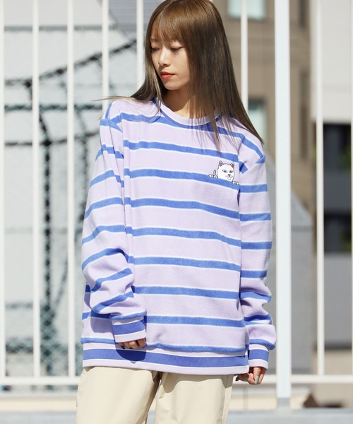 RIPNDIP(リップンディップ)の「RIP N DIP/リップンディップ Peeking Nermal Brushed Fleece Crewneck クルーネックフリース ボーダー オーバーサイズ(スウェット・メンズ・ラベンダー・M/L/XL)」の7枚目の写真