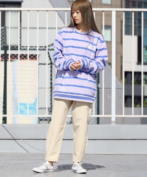 RIPNDIP(リップンディップ)の「RIP N DIP/リップンディップ Peeking Nermal Brushed Fleece Crewneck クルーネックフリース ボーダー オーバーサイズ(スウェット・メンズ・ラベンダー・M/L/XL)」の10枚目の写真