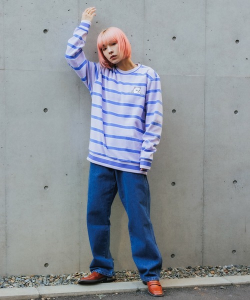 RIPNDIP(リップンディップ)の「RIP N DIP/リップンディップ Peeking Nermal Brushed Fleece Crewneck クルーネックフリース ボーダー オーバーサイズ(スウェット・メンズ・ラベンダー・M/L/XL)」の22枚目の写真
