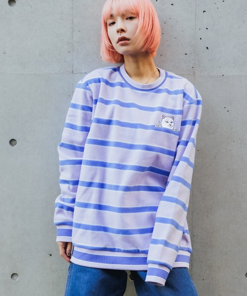 RIPNDIP(リップンディップ)の「RIP N DIP/リップンディップ Peeking Nermal Brushed Fleece Crewneck クルーネックフリース ボーダー オーバーサイズ(スウェット・メンズ・ラベンダー・M/L/XL)」の18枚目の写真