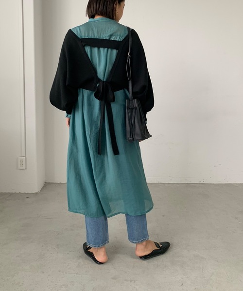 Shelly island（シェリーアイランド）の「バンドカラーシアーシャツワンピース（シャツワンピース・レディース・ブラック/オレンジ/グリーン・M）」の11枚目の写真