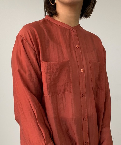 Shelly island（シェリーアイランド）の「バンドカラーシアーシャツワンピース（シャツワンピース・レディース・ブラック/オレンジ/グリーン・M）」の22枚目の写真