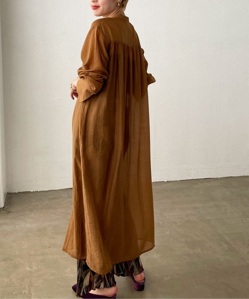 Shelly island（シェリーアイランド）の「バンドカラーシアーシャツワンピース（シャツワンピース・レディース・ブラック/オレンジ/グリーン・M）」の19枚目の写真