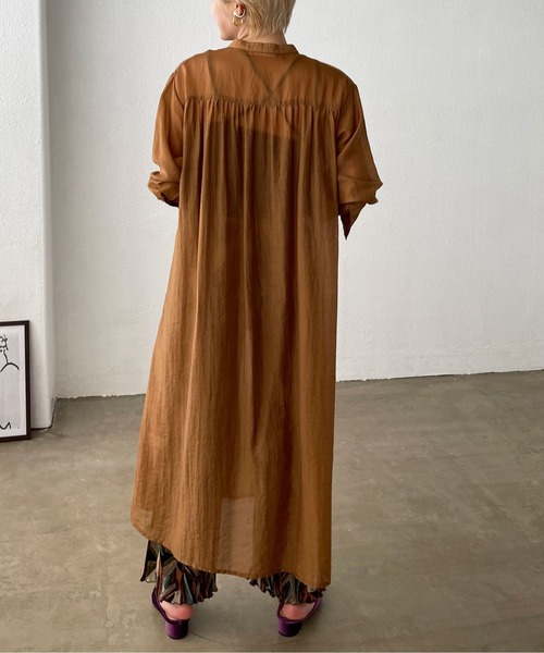 Shelly island（シェリーアイランド）の「バンドカラーシアーシャツワンピース（シャツワンピース・レディース・ブラック/オレンジ/グリーン・M）」の18枚目の写真