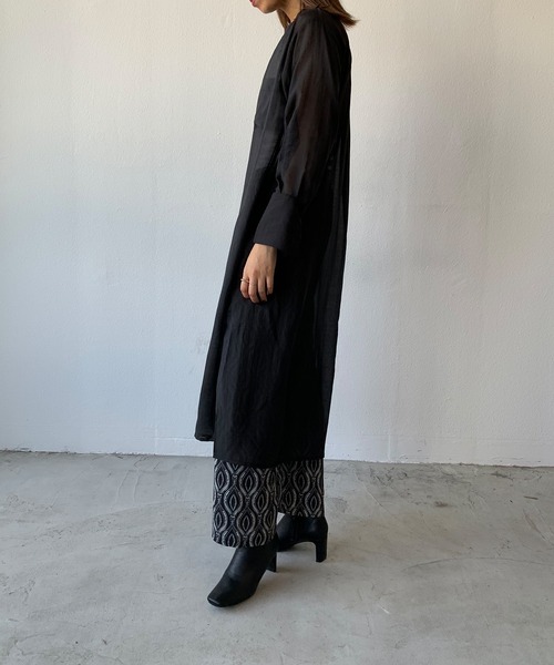 Shelly island（シェリーアイランド）の「バンドカラーシアーシャツワンピース（シャツワンピース・レディース・ブラック/オレンジ/グリーン・M）」の7枚目の写真