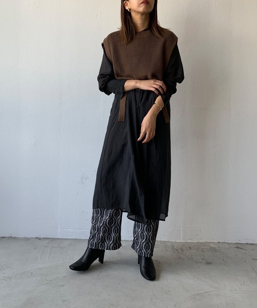 Shelly island（シェリーアイランド）の「バンドカラーシアーシャツワンピース（シャツワンピース・レディース・ブラック/オレンジ/グリーン・M）」の8枚目の写真